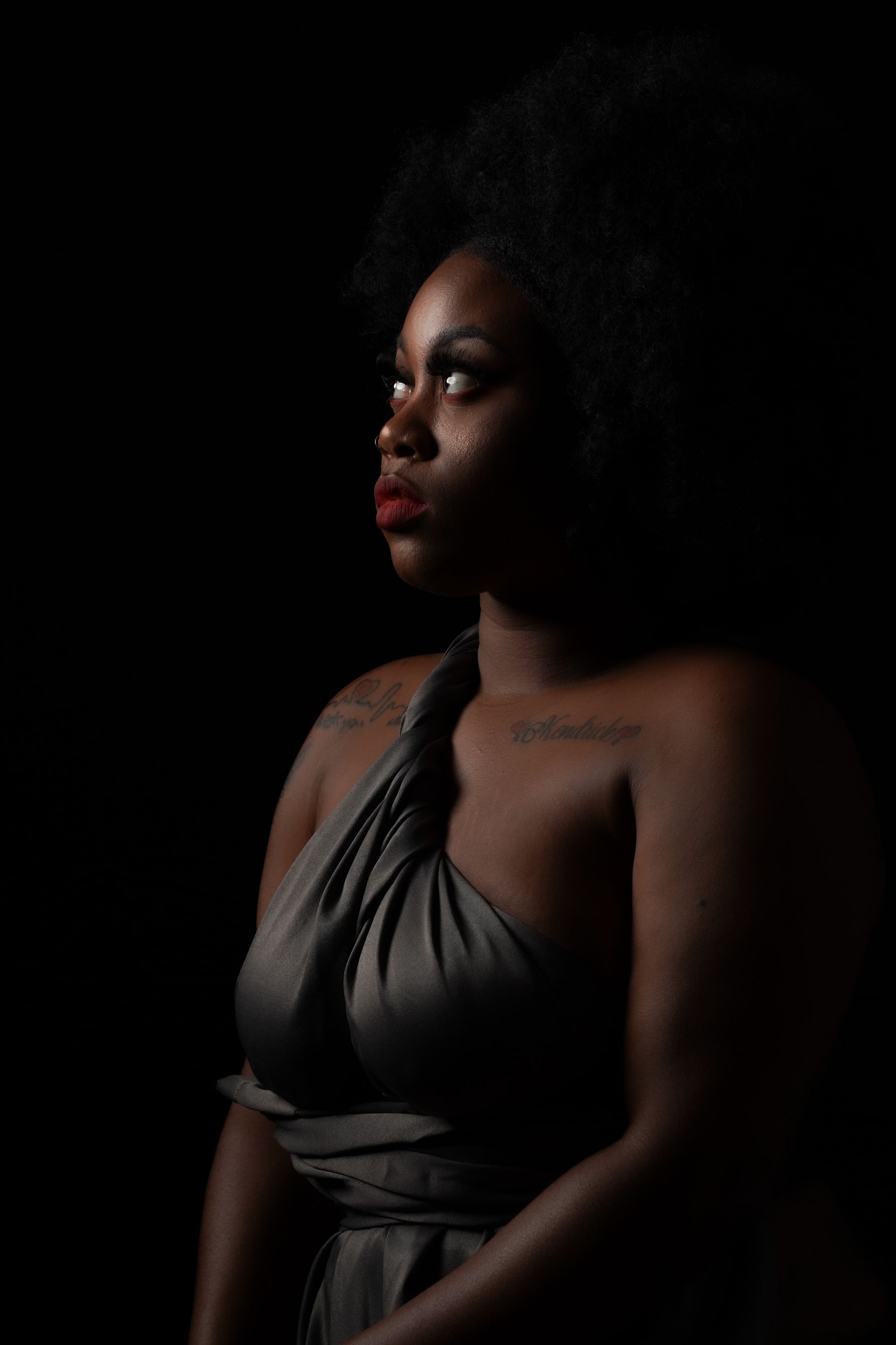 Portrait of a woman with natural hair in dramatic light